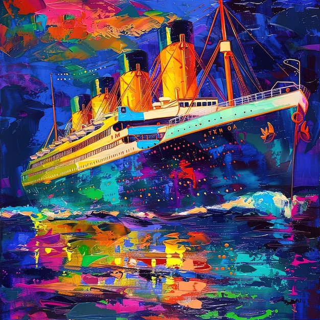 Una pintura de un crucero en el océano