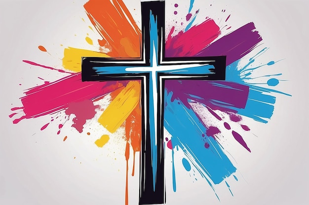 Pintura de cruz religiosa de colores