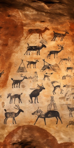Pintura de cuevas de animales inspirada en los nativos americanos una cautivadora mezcla de patrones y figuras aisladas