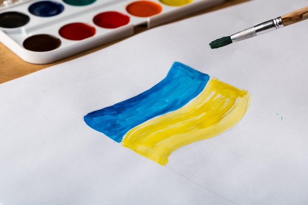 Pintura da bandeira ucraniana Desenho da bandeira ucraniana Pare o conceito de guerra Conceito patriótico Guerra na Ucrânia