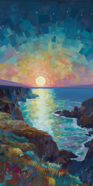 Pintura da cratera de Erin Hanson39 de noite estrelada sobre planícies costeiras