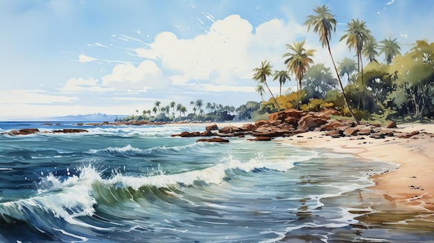 pintura da praia da ilha