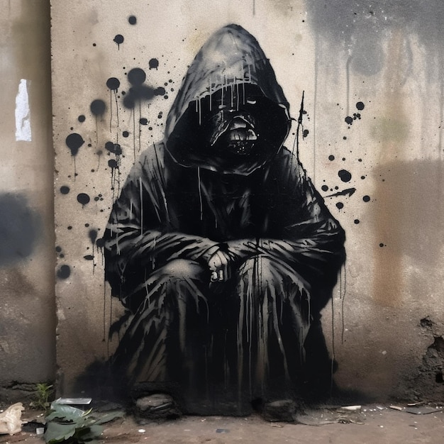 Una pintura de un darth vader con una capucha oscura.