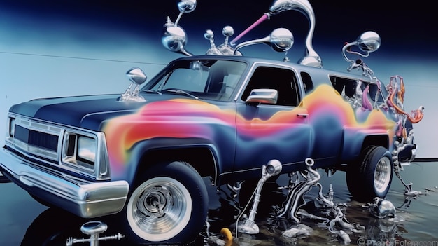 Pintura de aerógrafo de carro clássico americano de 1987 papel de parede hiper realista ultra detalhado