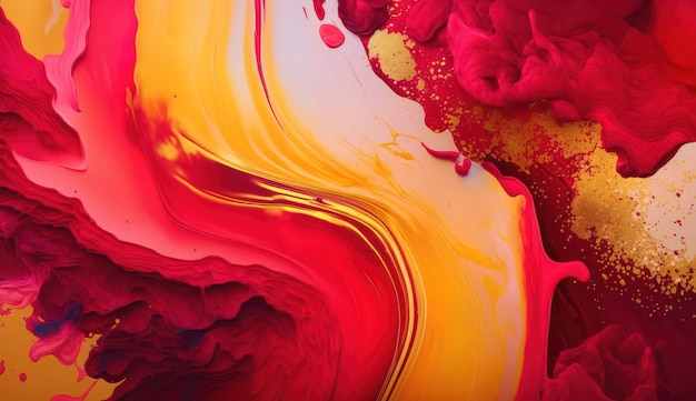 Pintura de aquarela abstrata cor de fundo vermelho e dourado com textura fluida líquida para fundo