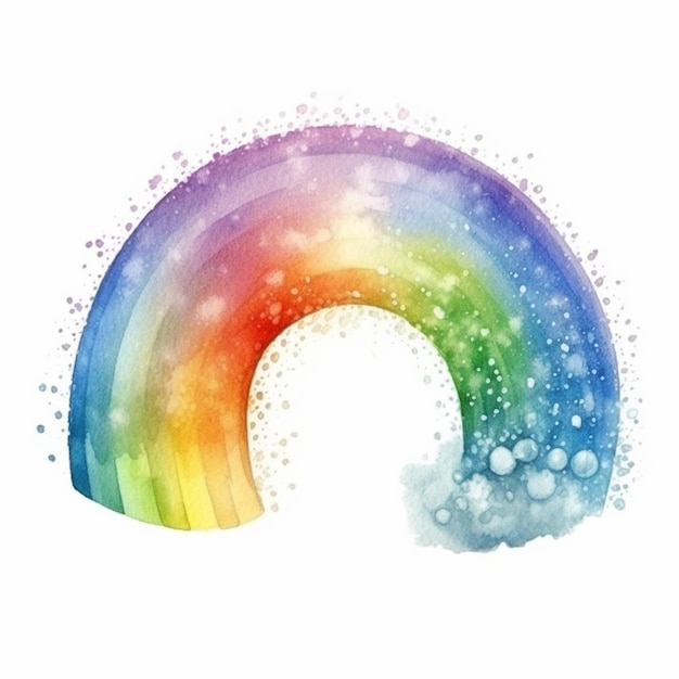 Pintura de aquarela arco-íris com fundo branco e arco-íris no meio generativo ai