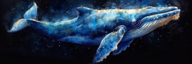 Pintura de aquarela de baleia bonita