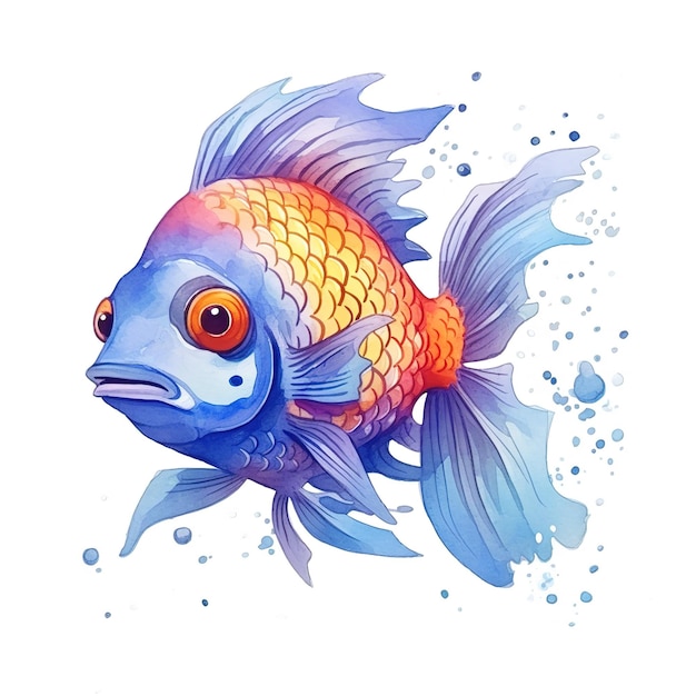 Pintura de aquarela de clipart subaquático