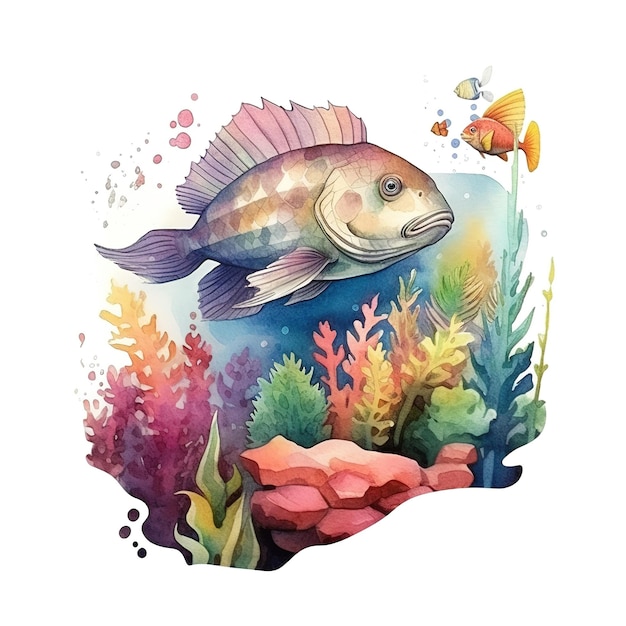 Pintura de aquarela de clipart subaquático