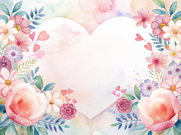 Pintura de aquarela de coração Coração com fundo floral para o Dia dos Namorados