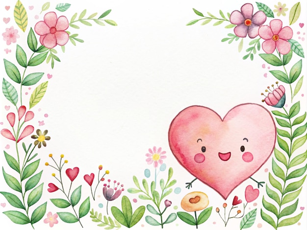 Pintura de aquarela de coração Coração com fundo floral para o Dia dos Namorados