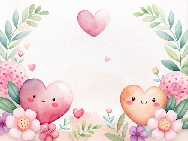Pintura de aquarela de coração Coração com fundo floral para o Dia dos Namorados