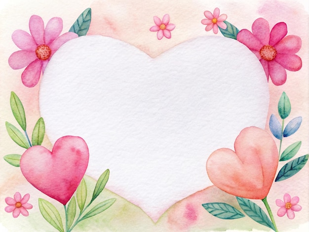 Pintura de aquarela de coração Coração com fundo floral para o Dia dos Namorados