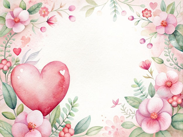 Pintura de aquarela de coração Coração com fundo floral para o Dia dos Namorados