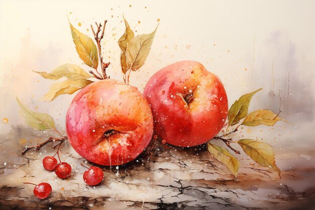 Pintura de aquarela de frutas de maçã