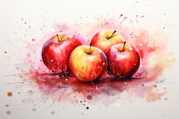 Pintura de aquarela de frutas de maçã