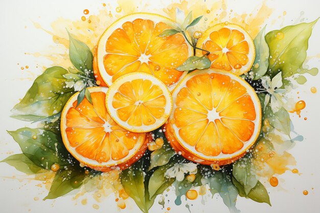 Pintura de aquarela de frutas laranja