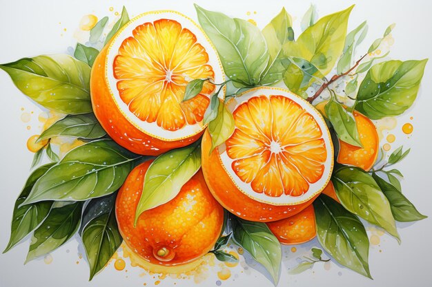 Pintura de aquarela de frutas laranja