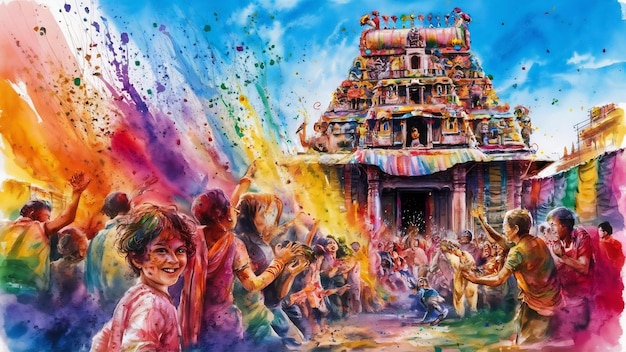 Pintura de aquarela de fundo para o festival de Holi