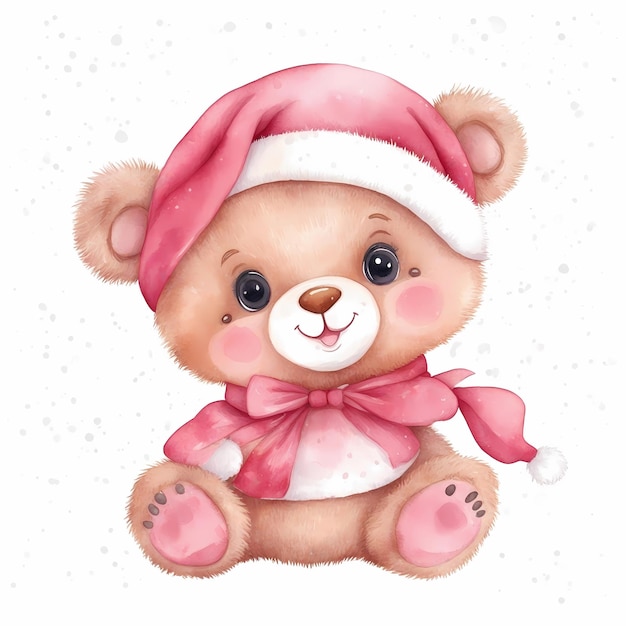 Pintura de aquarela de natal do urso de pelúcia
