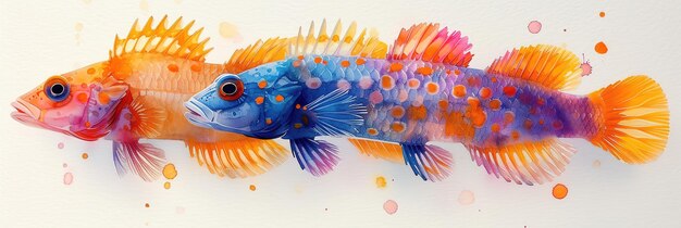 Pintura de aquarela de peixe bonito