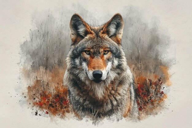 Pintura de aquarela de um lobo bonito