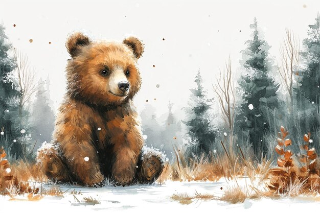 Pintura de aquarela de urso bonito