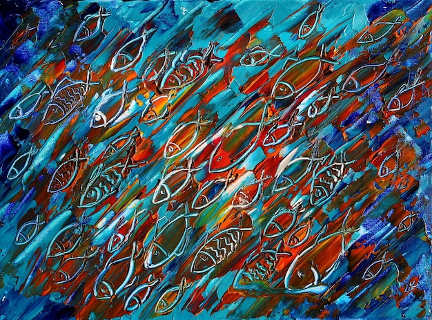 Pintura de arte abstrata dos peixes