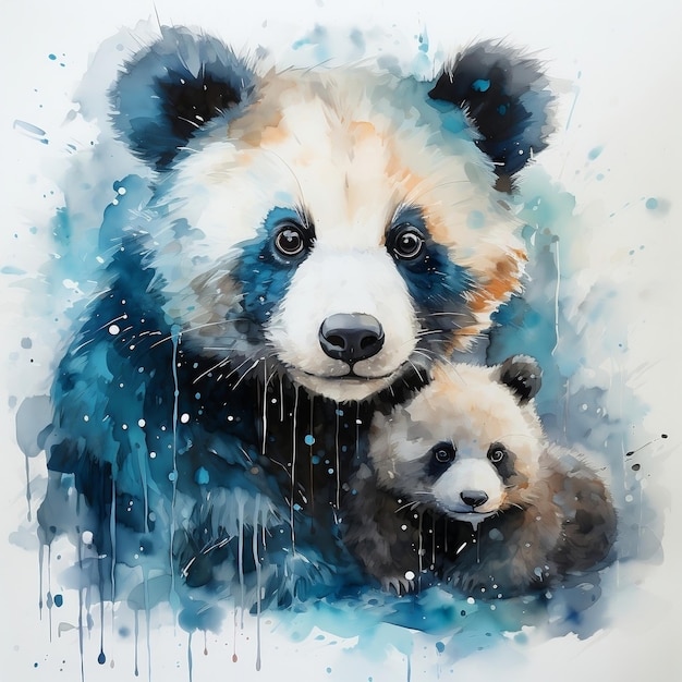Foto pintura de arte de panda e filhote
