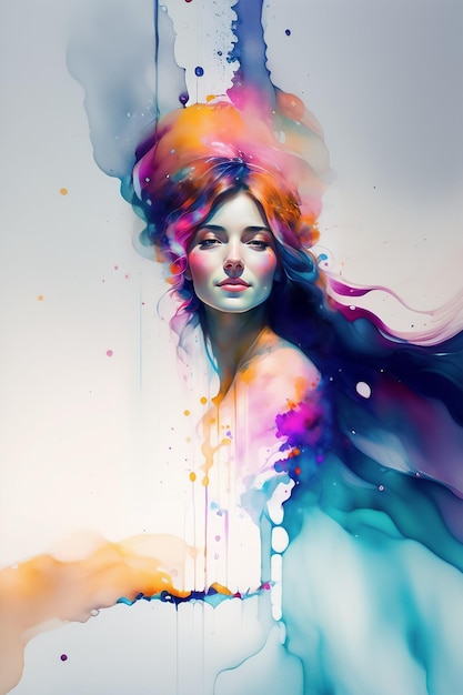 Pintura de arte digital em aquarela de mulher linda