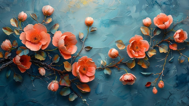 Pintura de arte pendurada de uma flor nostálgica pintada à mão em estilo abstrato