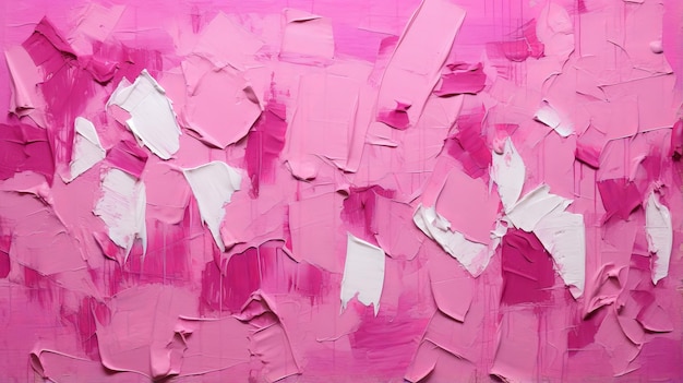 Pintura de arte rosa ousadamente fragmentada com técnica de impasto