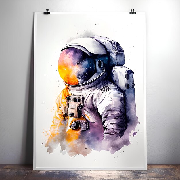 pintura de astronautas no espaço aquarela