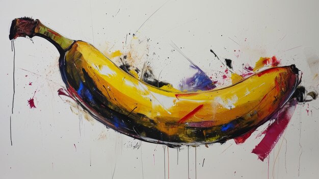 Pintura de banana em fundo branco Arte simples, clara e informativa