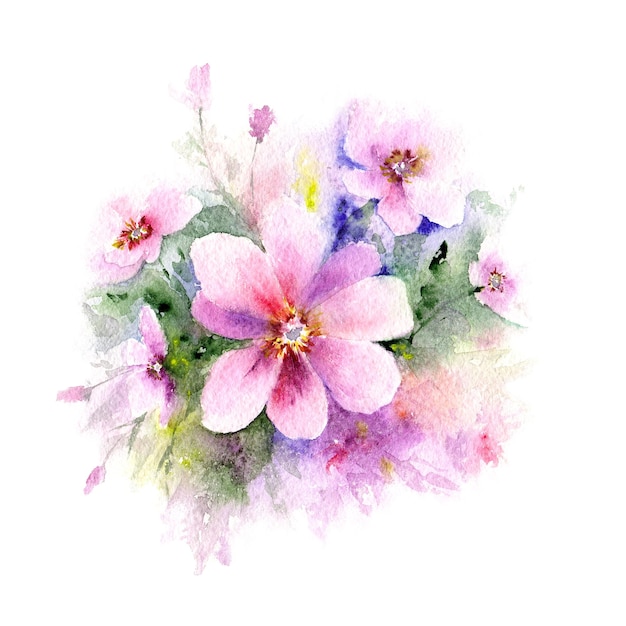 Pintura de buquê de flores coloridas em aquarela para design de cartão de casamento