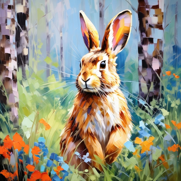 Pintura de coelho Animal na floresta