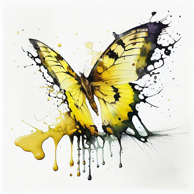 Foto pintura de desenho em aquarela de borboleta voadora