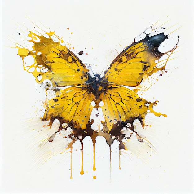 pintura de desenho em aquarela de borboleta voadora