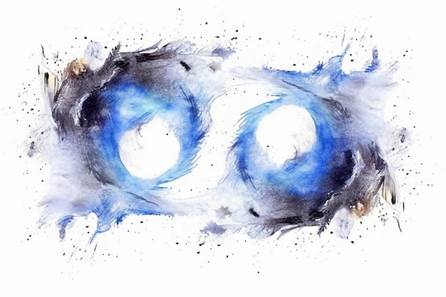 Foto pintura de dois olhos azuis com manchas pretas em um fundo branco