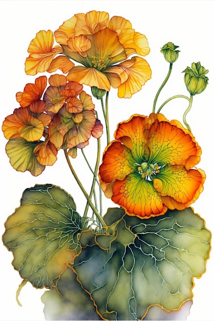 Pintura de flores laranja e amarelas em um vaso generativo ai