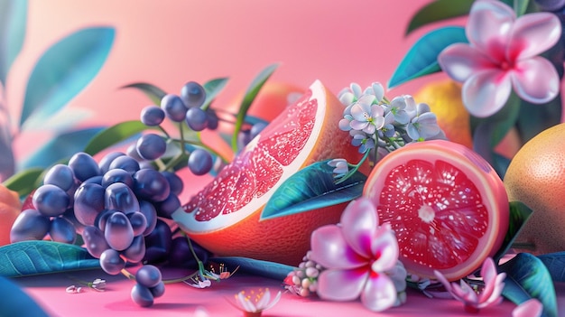 Pintura de frutas e flores coloridas para campanha de marketing