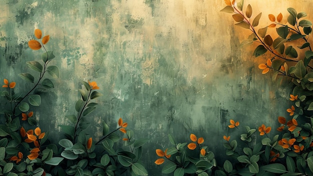 Pintura de fundo Arte abstrata com pinceladas douradas Óleo em lona Arte moderna Folhas florais verde cinza papel de parede cartaz cartão mural tapete pendurado impressão