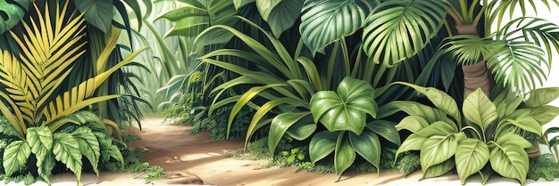 pintura de fundo da selva de uma cena da selva com uma planta verde e uma folhagem verde Novo ai generativo