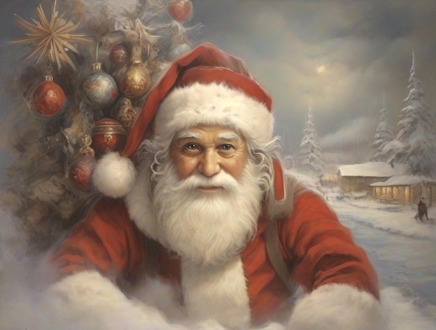 pintura de fundo de homem idoso com barba branca vestido com papel de Natal com Chris