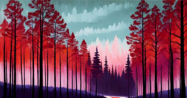 Pintura de ilustração de fundo de floresta de fantasia Jungle panorama floresta oásis Paisagem de floresta natural Generative AI