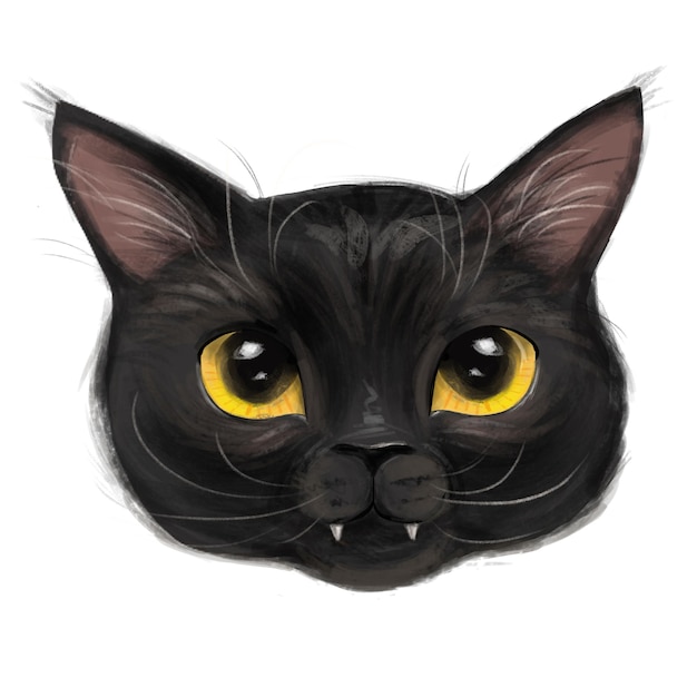 Pintura de ilustração de gato preto realista para Halloween isolada em fundo branco