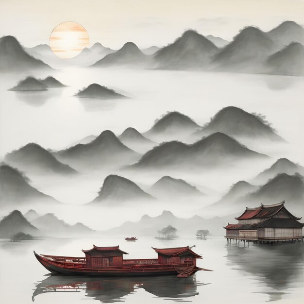 pintura de ilustração em aquarela estilo chinês