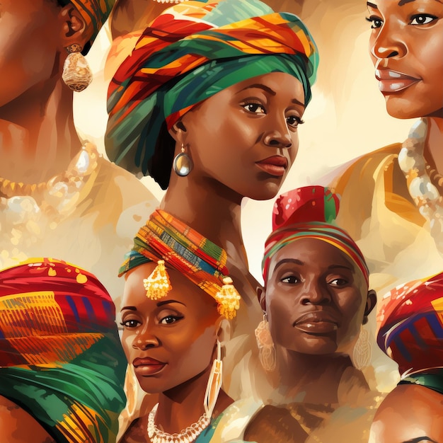 Pintura de mulheres africanas em grupo.