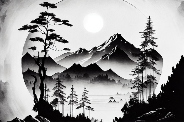 Pintura de paisagem chinesa Generative AI