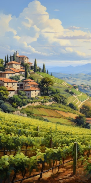 Pintura de paisagem de vinha italiana no estilo de Dalhart Windberg